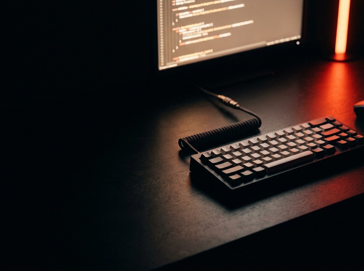An engineering workstation at night